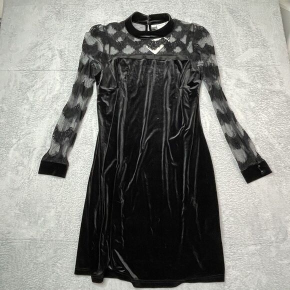 Junarose Women’s Lace And Velvet Dress Medium Black Lolita Goth Dark Romantic - Picture 3 of 11